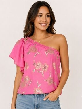 NWT Lilly Pulitzer Sarahlee One Shoulder Top – Roxie Pink Floral – Size S